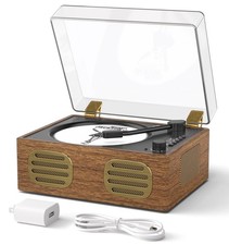 Walnut Wood CD Player with Speakers, Bluetooth Retro Portable Music Player fo...