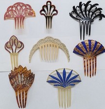 Lot of 8 Vintage Antique Celluloid Bakelite Tortoise Ladies, Women's Hair Combs