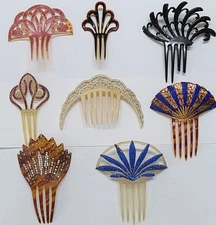 Lot of 8 Vintage Antique Celluloid Bakelite Tortoise Ladies, Women's Hair Combs