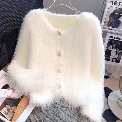 Damenmode Angora warme Strickjacke Pullover flauschig flauschig Plüschpullover heiß Geschenk
