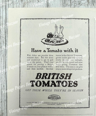 British Tomatoes Glasshouse Produce Cheshunt 1924 antike Kleingedruckte Werbung