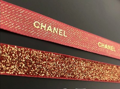 Chanel Geschenkband Schleife Rot Glitzer Handarbeit Halsband Original 2 Mtr Rollenlänge