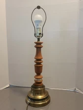 Vintage Hand Turned Wood Table Lamp Mcm Danish 26" 
