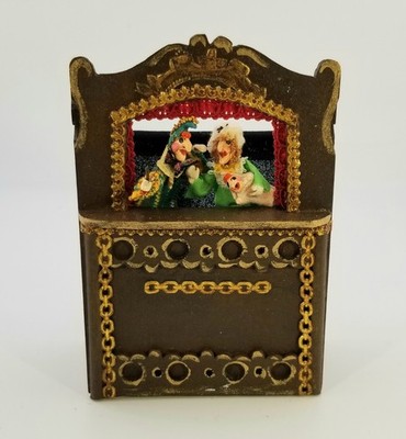 DOLLHOUSE MINIATURE  WOOD  ARTISAN PUNCH AND JUDY PUPPET THEATRE SIGNED 'E'~