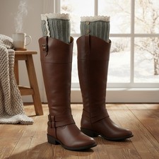 NEW Women Boot Covers Topper Pair Grey Fabric Slip Ons Warmer Knit Crochet