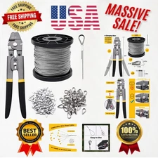 Complete Wire Rope Crimping Tool Kit: 328ft Stainless Steel Cable & Accessories