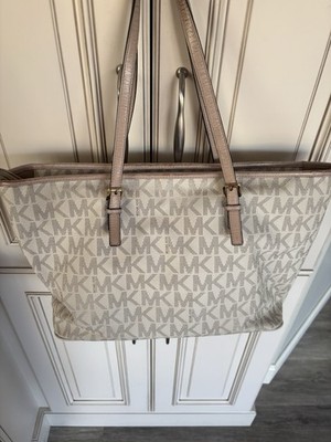 MICHAEL KORS Jet Set Charm MK Signature Zip Tote TZ Bag Vanilla 38F1CT9T3B