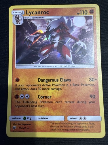 Lycanroc 75/147 Holo Rare Burning Shadows Pokemon Holo