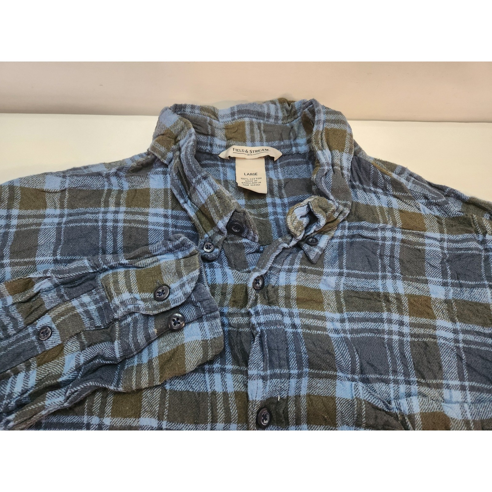 Field and Stream Plaid Flannel Shirt Mens Large Long Sleeve Button Up