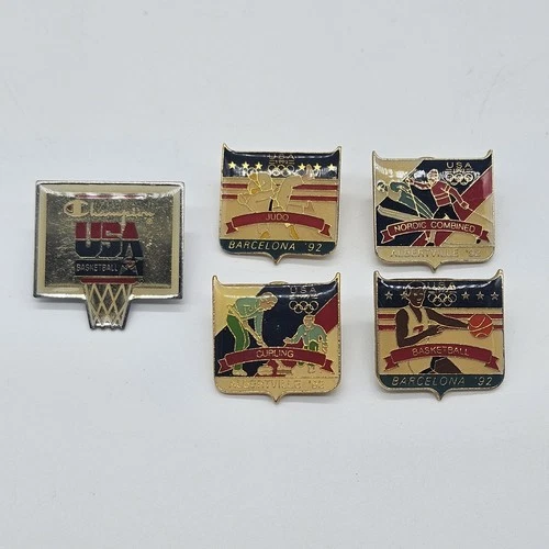 Vintage 1992 Olympic Pins Barcelona Albertville Winter Summer USA Champion Lot 5 - product listing photo