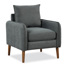 Upholstered Mid-Century Armchair Modern Accent Chair w/ Rubber Wood Legs Grey