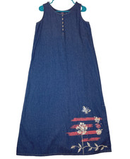 Koret City Blues Maxi Jumper Dress Blue Denim Sz Small Embellished Slit Buttons