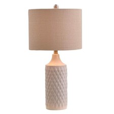 Ceramic Table Lamp 26.5 in. with Linen Shade - White
