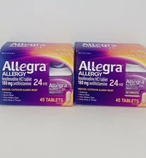 (2)Allegra 24hour Indoor and Outdoor Allergy Relief 180 mg 90ct. Exp 05/2027