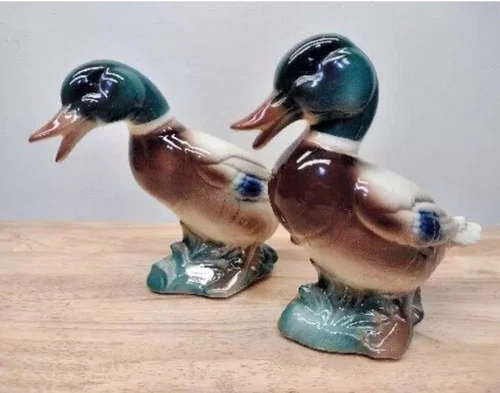 Pair of Vintage Royal Copley Pottery Mallard Duck Figurines