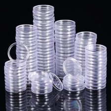 100 Pcs 25 mm Coin Holder Capsules Clear Round Plastic Container Case...