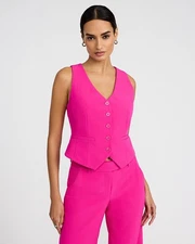 NEW EXPRESS $78 NEON BERRY EDITOR STUDIO STRETCH TWILL FIVE BUTTON BLAZER VEST M