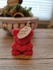 Handgefertigte Kerze Rosenbär Bio Sojawachs 4,5cmx5,5cm Valentinstag Muttertag