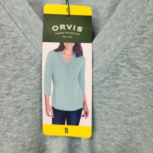 NWT Orvis V Neck 3/4 Sleeve Relaxed Fit Linen Blend Top Women's S Ether Green - Picture 6 of 10