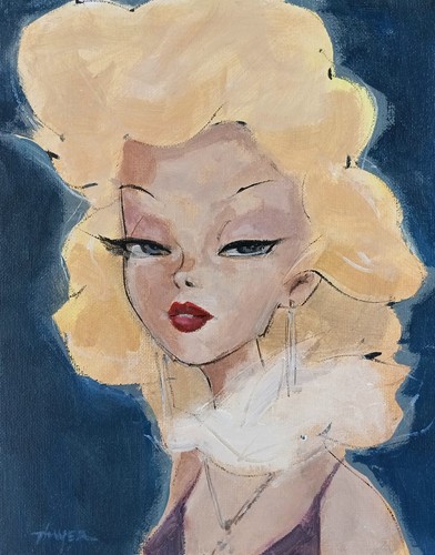 Original Blonde Femme Fatale Painting Thayer Art OOAK MCM Canvas NOT A PRINT