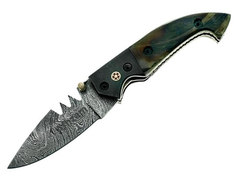 Handmade Damascus Steel Folding Pocket Knife For Hunting Hiking & Camping - Picture 11 of 11