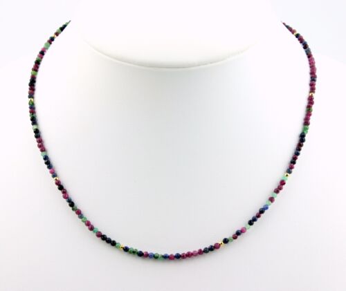 Rubin Saphir Smaragd Kette feingeschliffen Rot Blau Grün facettiert Collier 45cm - Bild 2 von 3