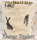 Milton & Manor Hares Fabric Storage Basket- Olive Green  Striped Lining - Easter