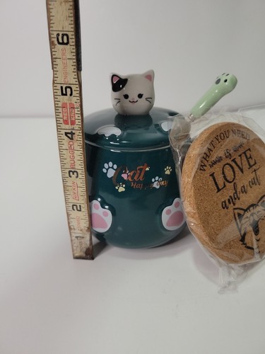 Green Cat Happy Day Mug With Spoon And Coaster New Out Of Box - 第 11/12 張圖片