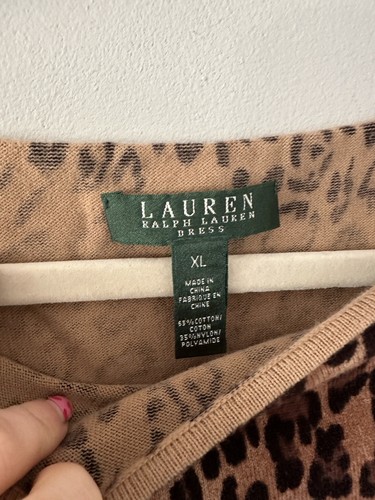 Lauren Ralph Lauren Dress Womens XL Cheetah Print Long Sleeve Knit Cotton - Picture 2 of 5