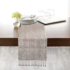 , 100% Cotton Two Tone Table Runner,14''x 72'' Over Sized 14" x 72" Taupe/White