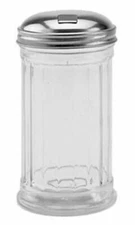 Opened Crestware 12-Ounce Paneled Sugar Shaker with Flap Lid, Set of 12