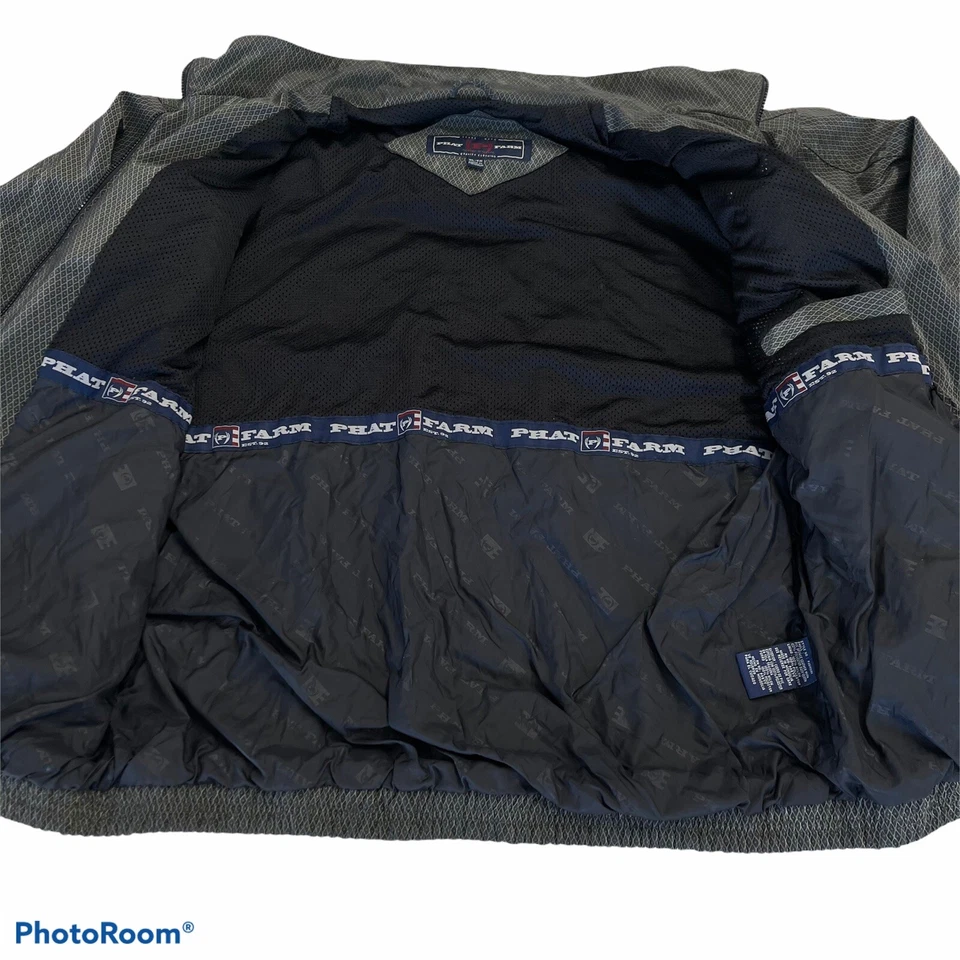 Chaqueta Bomber Phat Farm PVC Cuero Esponja Con Poliéster Cremallera Hombre’s Talla XL. Foto 3 de 4