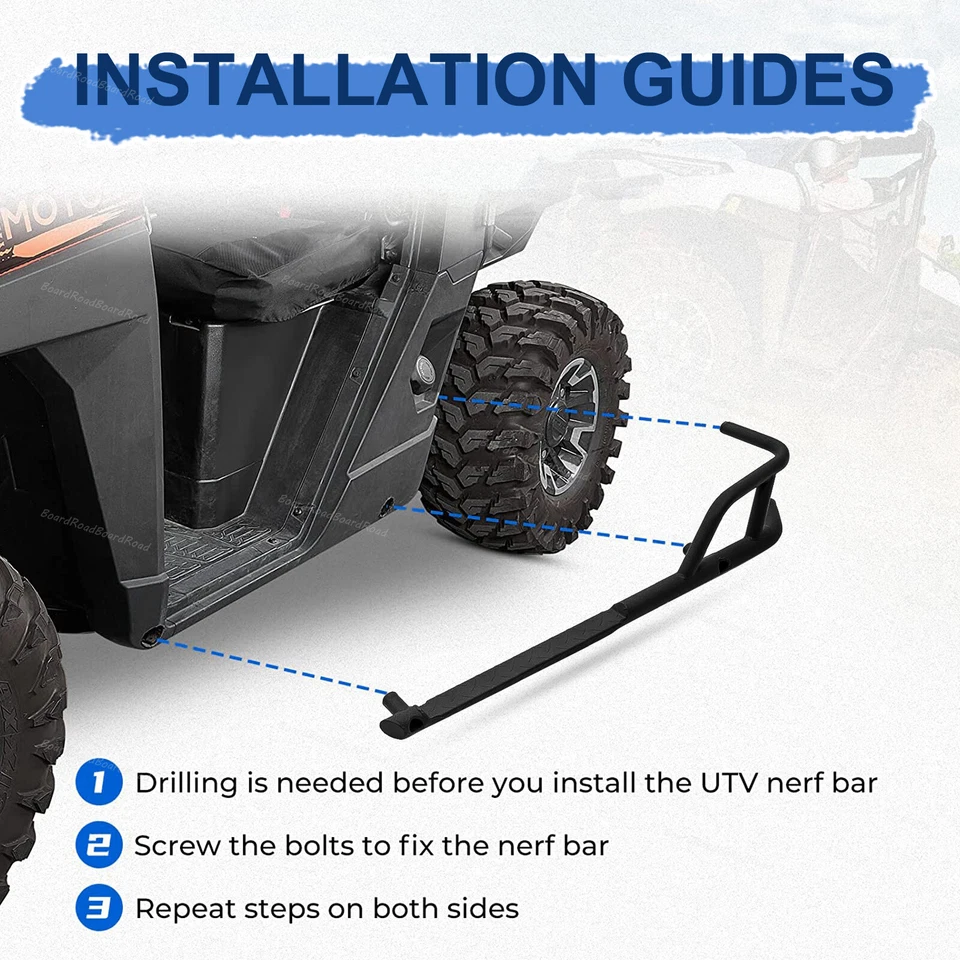Heavy Duty Side Step Nerf Bars Rock Sliders for 2018-2025 Polaris Ranger XP 1000 - Image 3 of 4