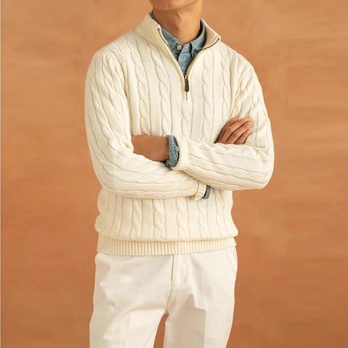 Leichter Herren Rollkragen Jacquard Reißverschluss Pullover Langarm Pulli Kleidung - Bild 3 von 9