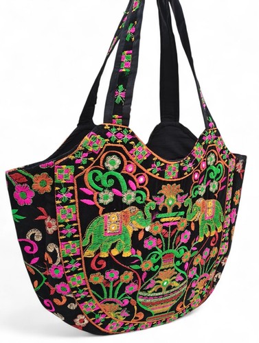 Boho Embroidered Elephant Tote Bag | Handmade Tribal Shoulder Bag | Indian - Imagen 3 de 5