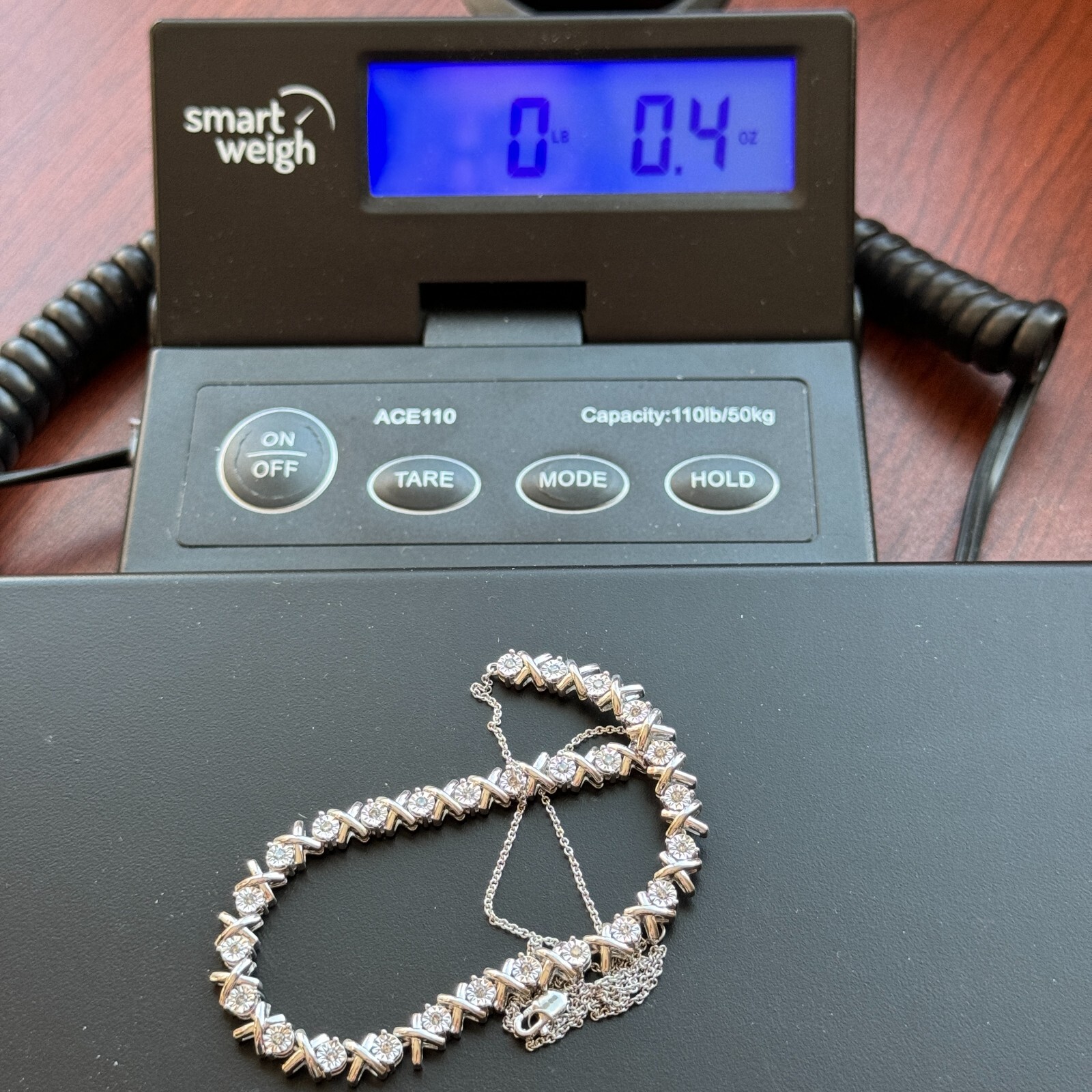 925 .5 ct Diamond X's & O's Hugs And Kisses Necklace 18" - 20" Sterling Silver