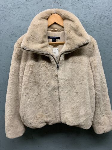 French Connection Beige Faux Fur Short Jacket Women's Size Small Full Zip NWT - Picture 4 of 13