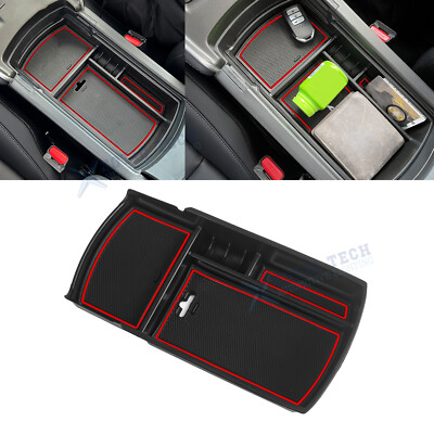 Central ABS Armrest Storage Box Grocery Holder w/Red Pad For Accord 2018-2022