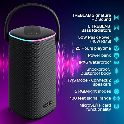 TREBLAB HD-Force - Portable Bluetooth Speaker IPX6 Waterproof Wireless Speakers