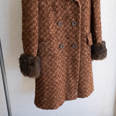 Vintage 1960's Wool Tweed Penny Lane Coat With Genuine Fox Fur