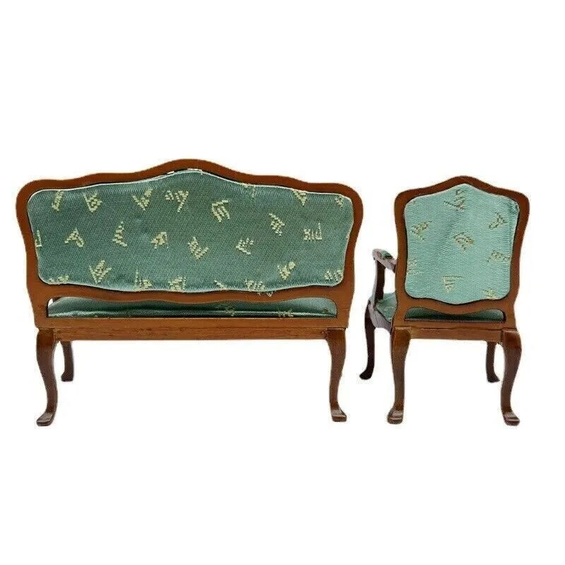 1:12 Casa de Muñecas Modelo Salón Tela Verde Sofá y Sillas Juego Tres Piezas Nuevo Foto 4 de 4