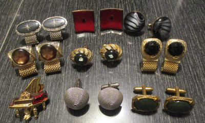 Mixed Lot 9 VTG Estate Modern Gold Silver Cufflinks Grand Piano Tie Tack Pin