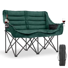 NAIZEA Portable Folding Double Duo Camping Chair Loveseat w/ 2 Wine Glass Holder