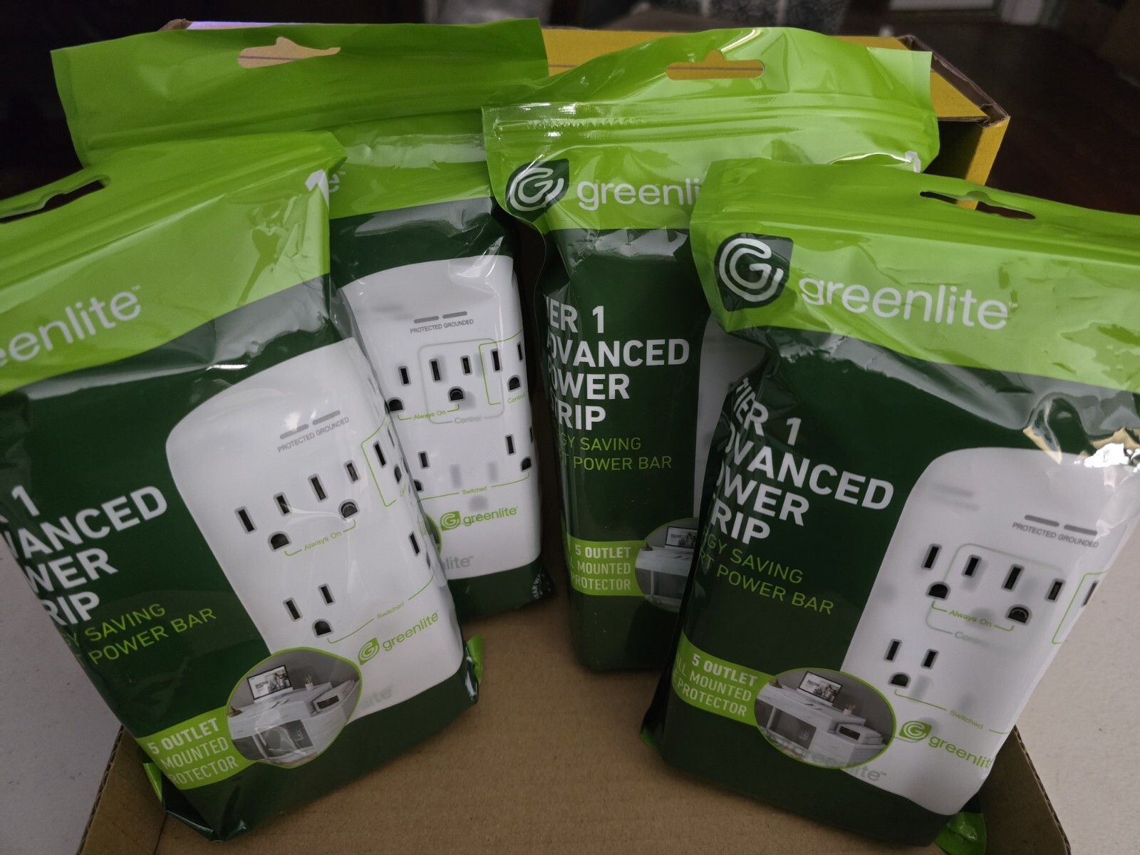 Lot 4 Greenlite 5 Outlet Tier 1 Advanced Power Strip Wall Mount Surge Protector