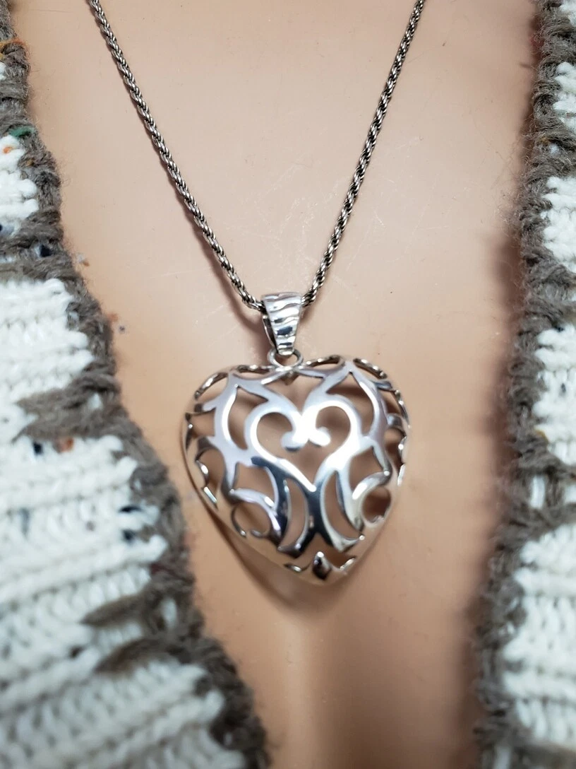 Silver filigree shop heart pendant