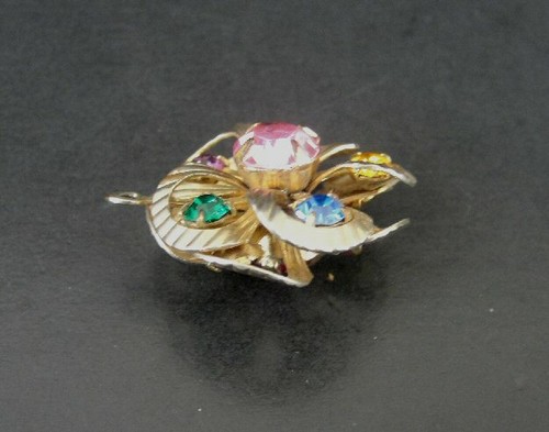 Pendant Vintage Goldtone Multi Color Rhinestones Stones 2 Sided PENDANT - Picture 2 of 5