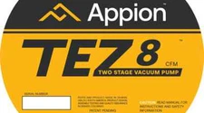 Appion TEZ8 TEZ8 Case Side Label/Sticker TEZ8 Vacuum Pump LB1344