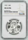 1957 FRANKLIN HALF DOLLAR 50C NGC MS 64 FBL MINT UNC - FULL BELL LINES (014)