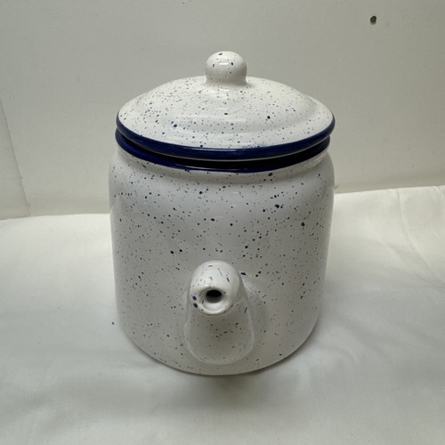 Blue Harbor Ceramic Coffee Pot with Lid, White and Blue Speckle - Picture 2 of 10