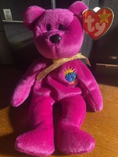 Ty Beanie Babies Millenium Bear Plush Toy - Purple Tag Errors